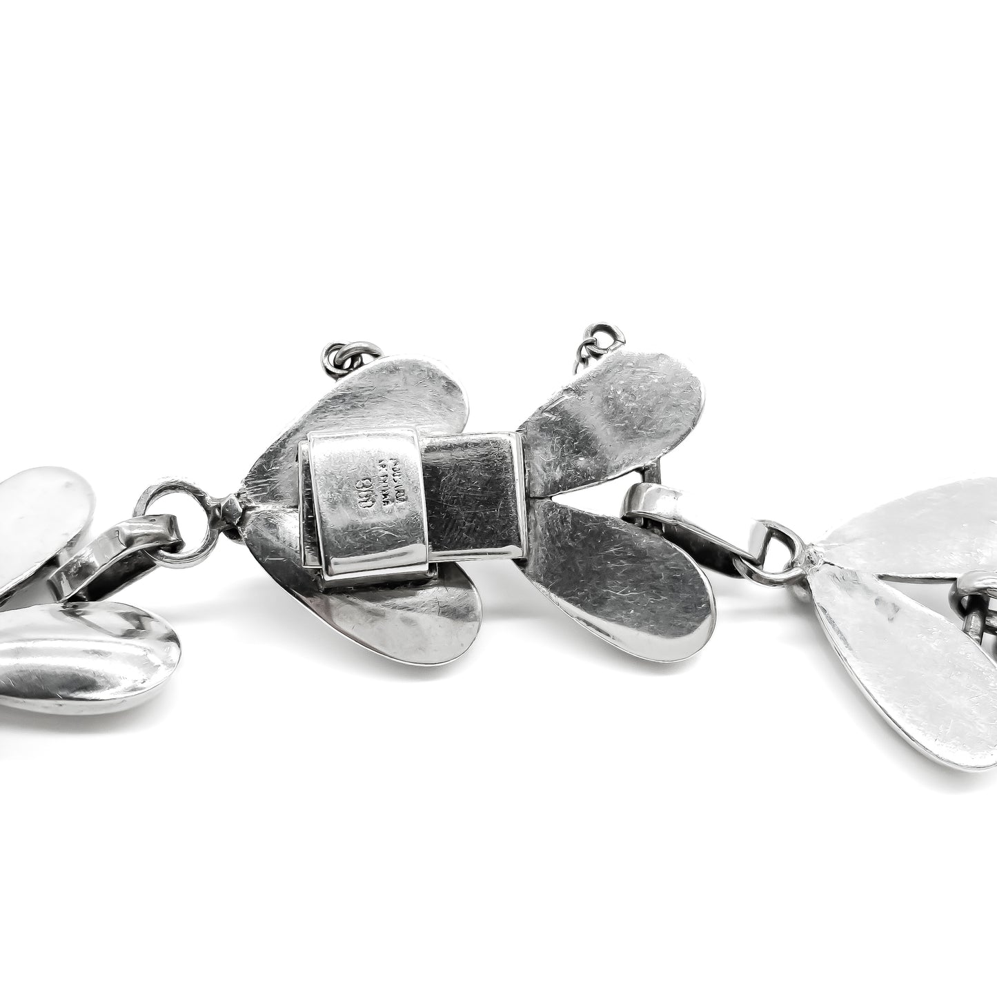 Stylish silver repoussé choker necklace with a safety chain attached. Argentina