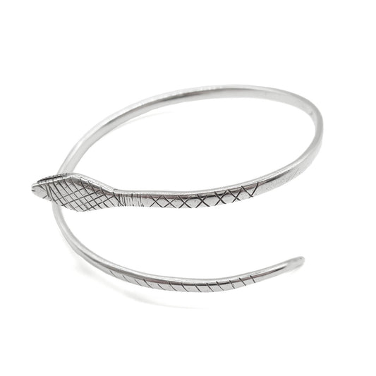Stylish silver snake bangle. Size adjustable.