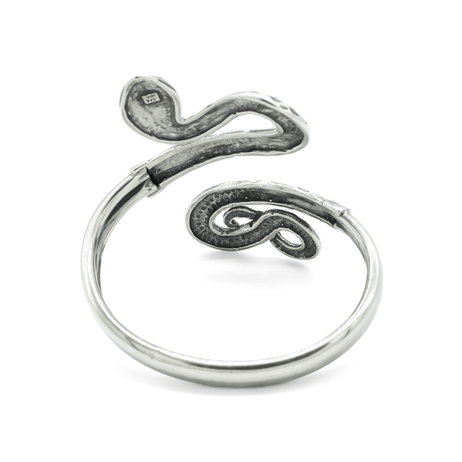 Magnificent sterling silver serpent bangle that coils around the arm. Size adjustable. Italy