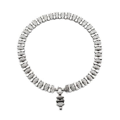 Classic Victorian silver choker with beautifully engraved links and an attachment to add a locket or medallion. 