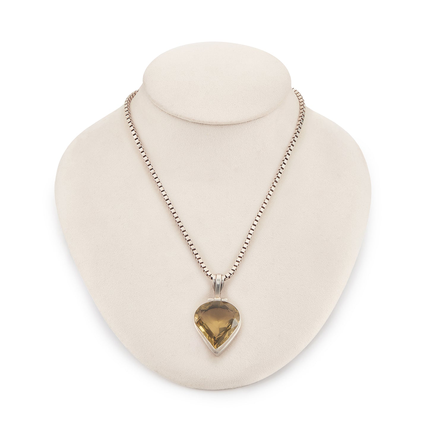 Stunning sterling silver pendant set with a deep-yellow, beautifully faceted, 45ct citrine, on a sterling silver box link chain.
