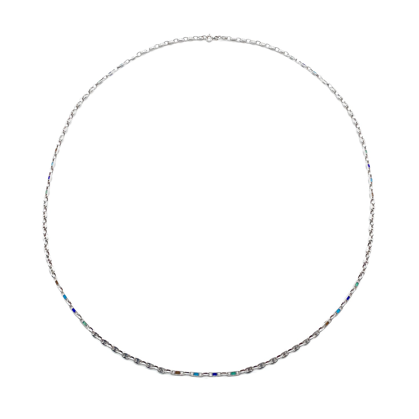 Stylish, long sterling silver Gucci link-chain with coloured enamel detail.