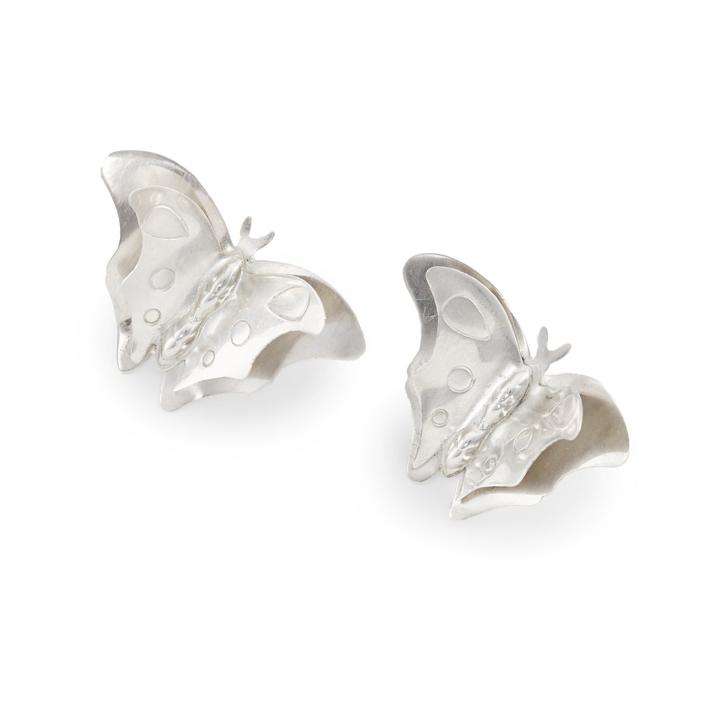 Striking sterling silver Mexican butterfly earrings. Three dimensional. Post 1979