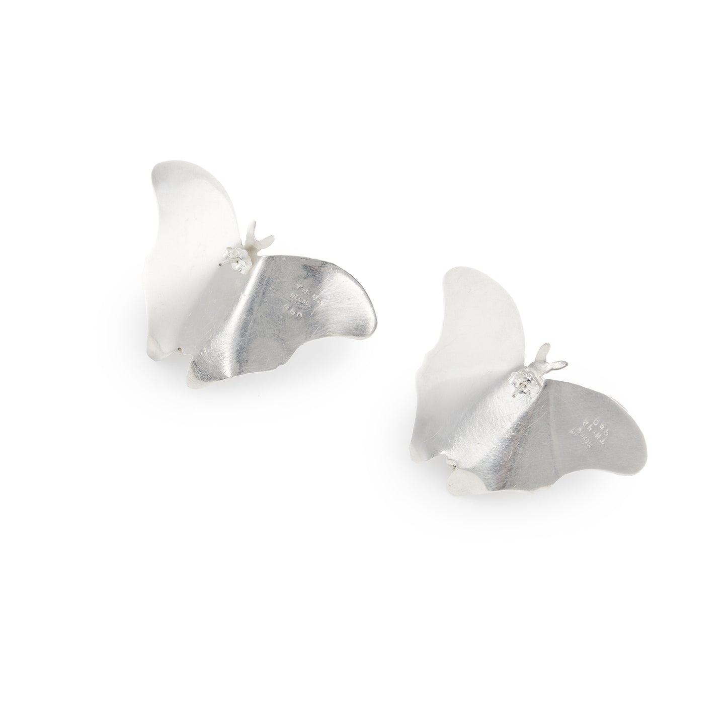 Striking sterling silver Mexican butterfly earrings. Three dimensional. Post 1979