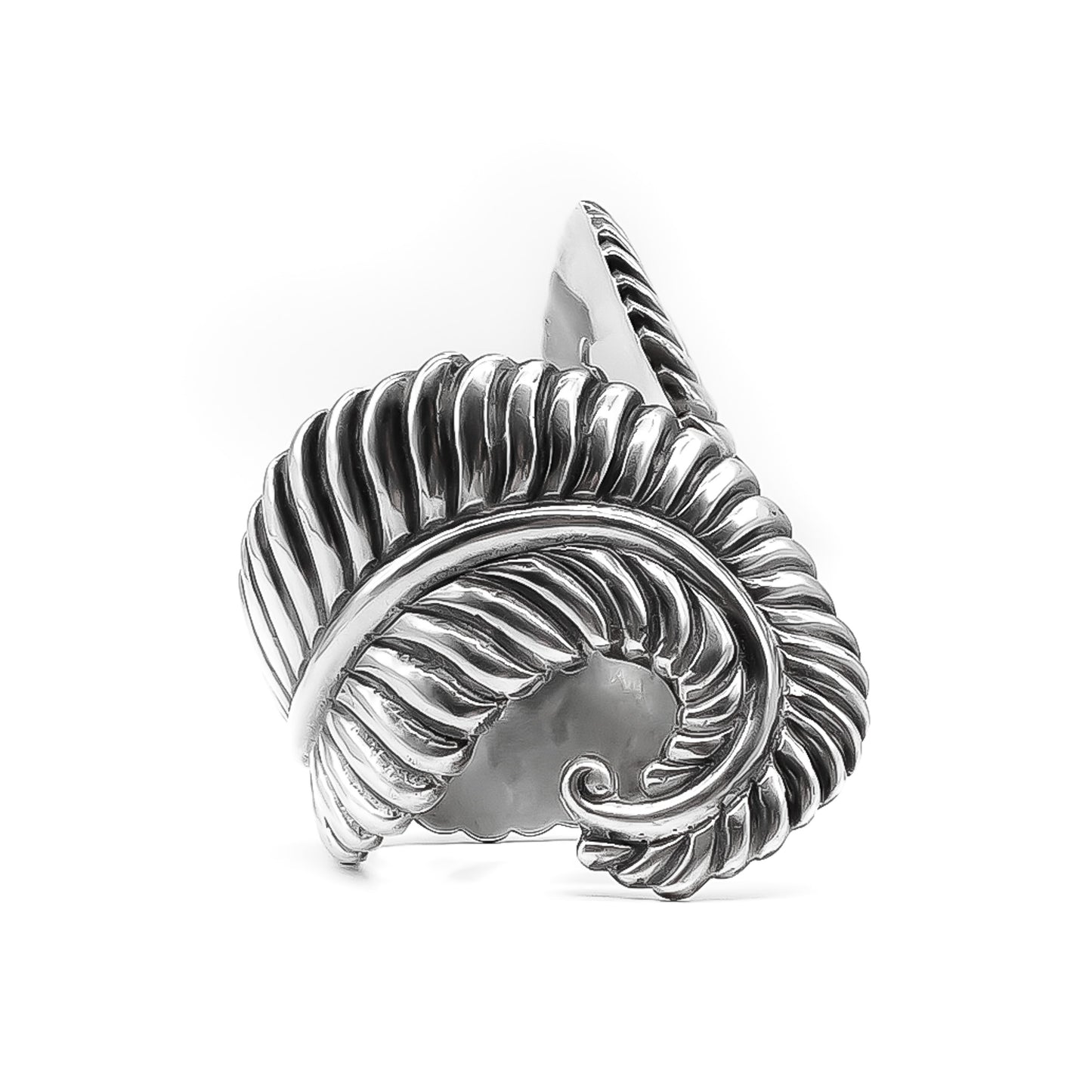 Gorgeous sterling silver Mexican repousse clamper bangle with a fern leaf design. Bangle opens to fit most wrists. Taxco. Eagle Hallmark