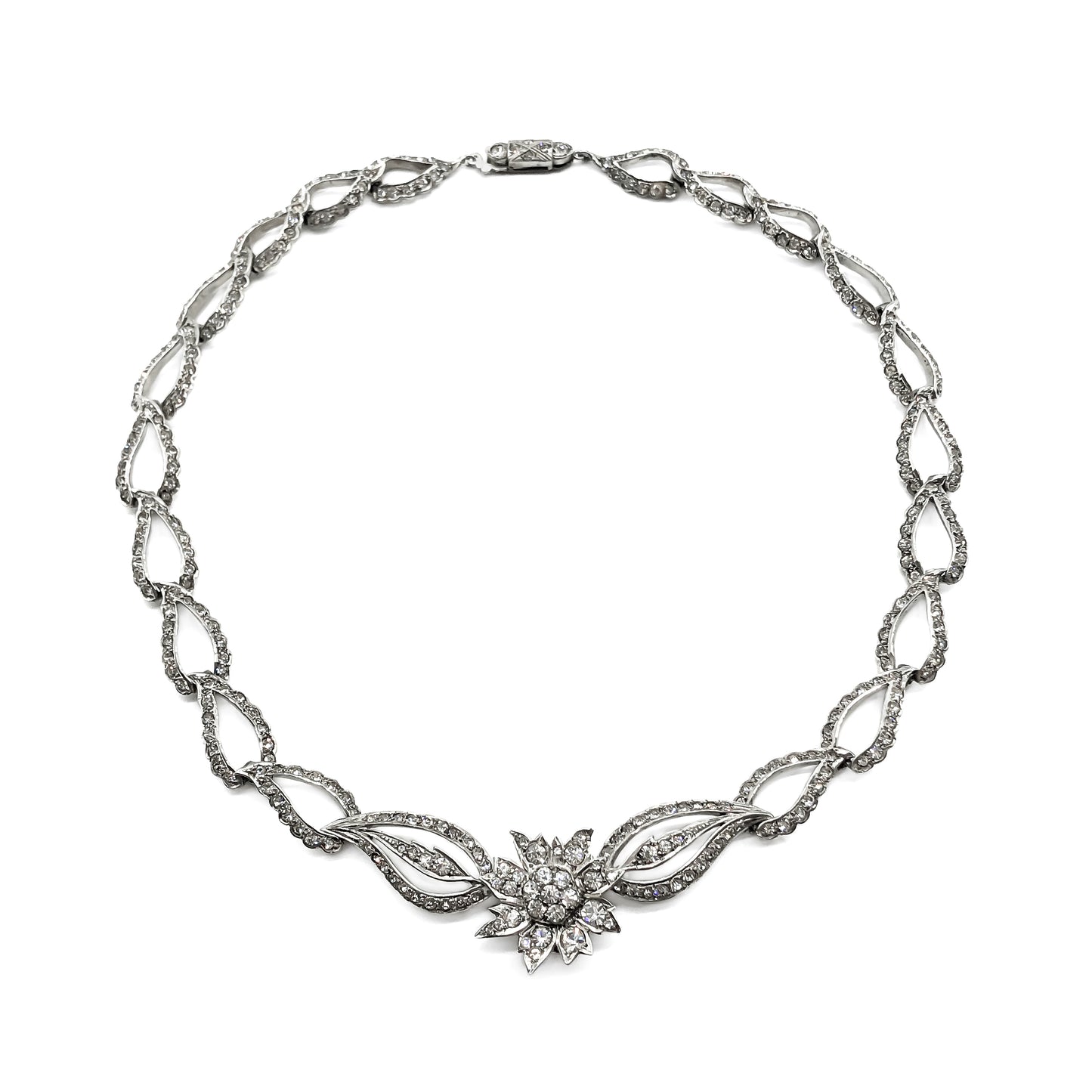 Sparkling sterling silver paste necklace/choker with a flower centrepiece. Circa 1920’s