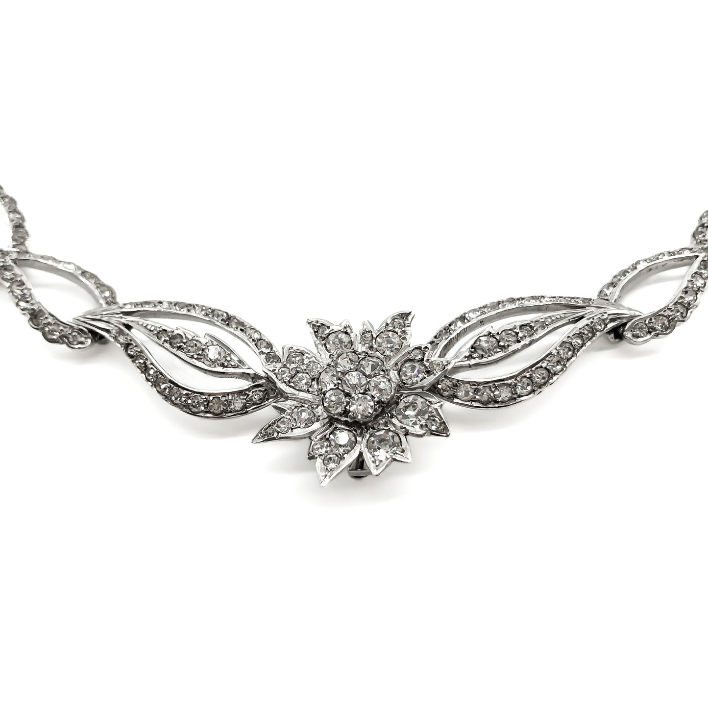 Sparkling sterling silver paste necklace/choker with a flower centrepiece. Circa 1920’s