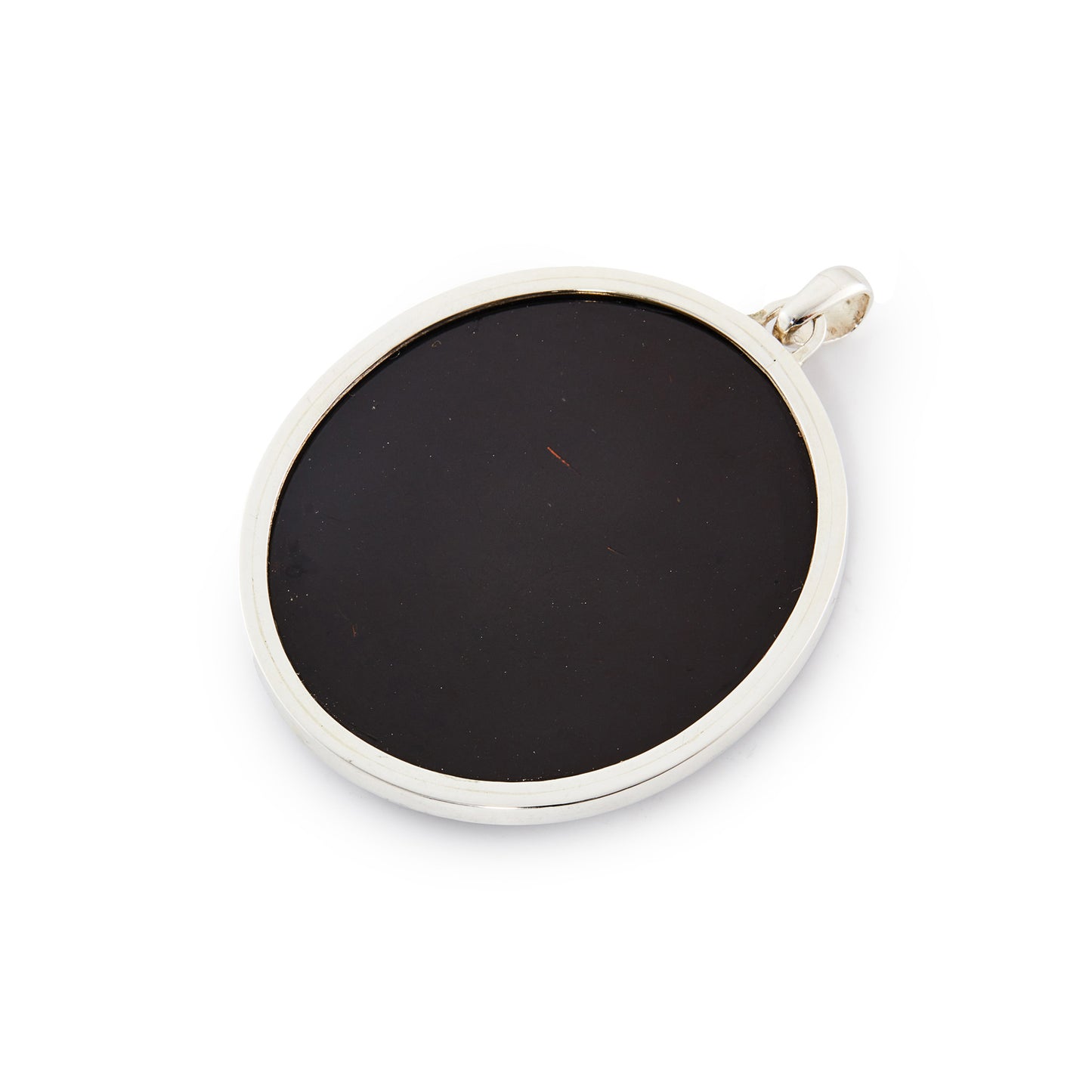 Magnificent antique Pietra Dura natural stone pendant depicting a white flower, three buds and two leaves. Set in sterling silver.