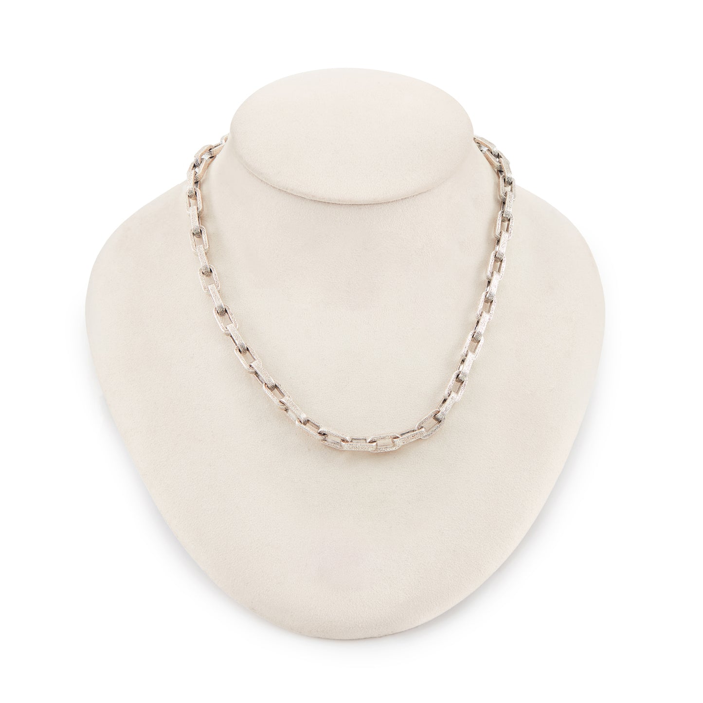 Chunky vintage textured sterling silver paperclip-link unisex chain with a large dog-clip clasp.