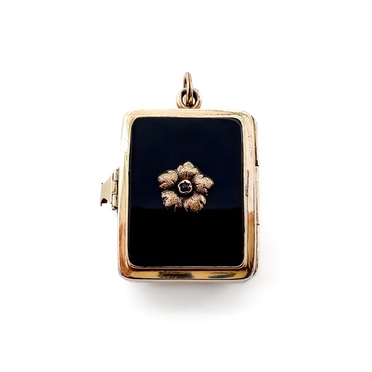 Victorian 12ct gold book locket set with a carnelian classic Roman soldier intaglio and onyx.