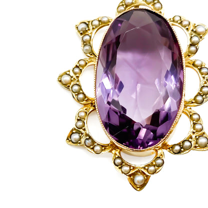 Gorgeous faceted Victorian amethyst pendant with a lovely 15ct gold and seed pearl setting.