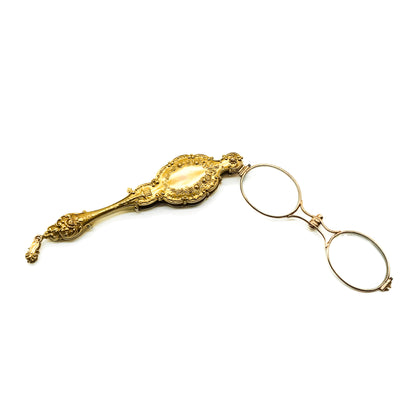 Gorgeous 15ct yellow gold Victorian lorgnette with an 18ct yellow gold bloom.
