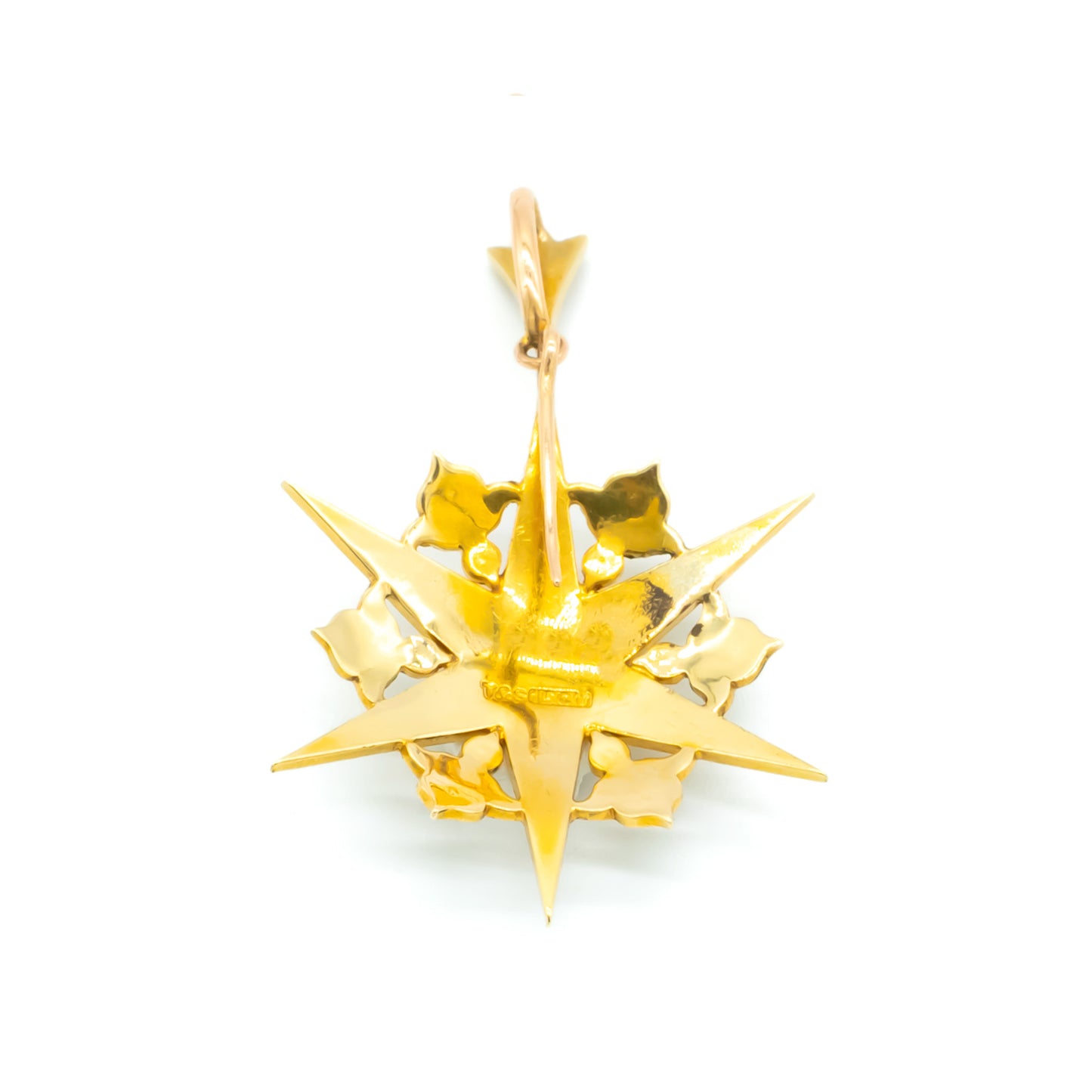 Gorgeous Victorian 15ct yellow gold star pendant set with turquoise cabochons and seed pearls.