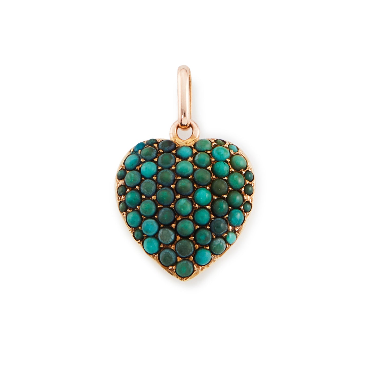 Pretty Victorian 15ct rose gold heart pendant encrusted with small cabochon turquoise stones.