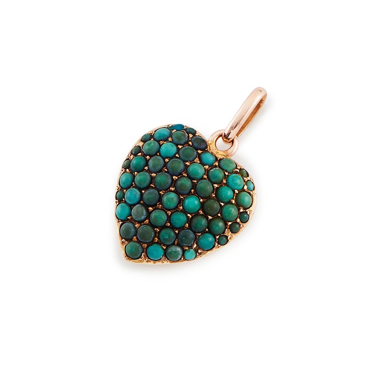 Pretty Victorian 15ct rose gold heart pendant encrusted with small cabochon turquoise stones.