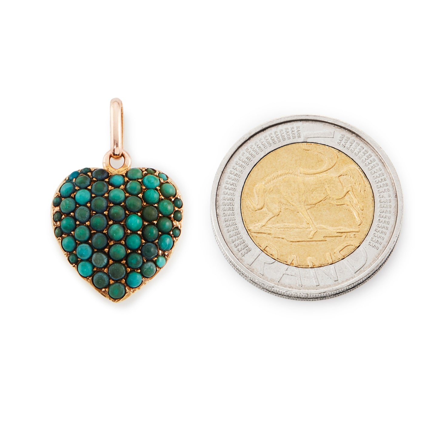 Pretty Victorian 15ct rose gold heart pendant encrusted with small cabochon turquoise stones.