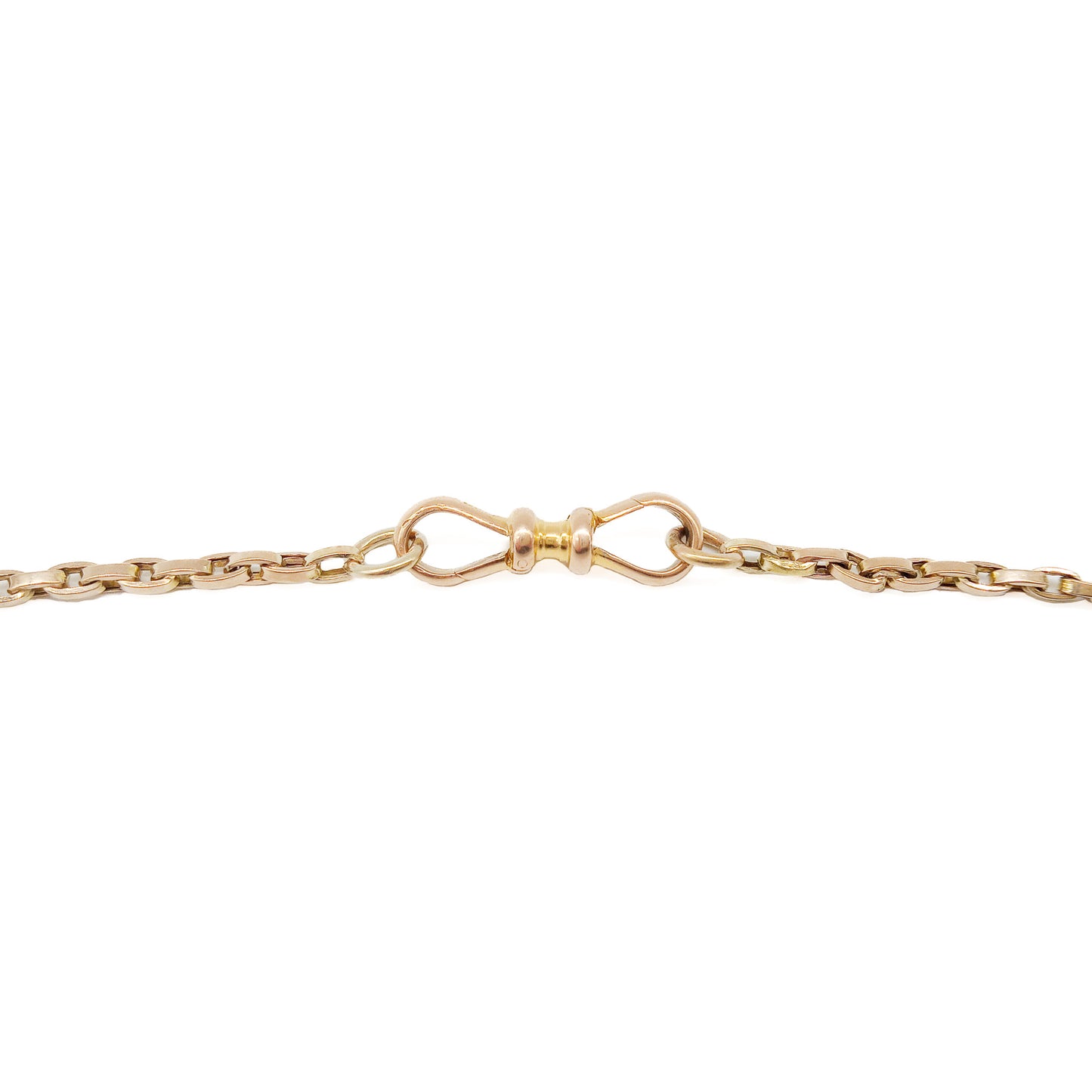 Classic 15ct rose gold Victorian box link chain with a double dog-clip clasp. Long enough to comfortably be worn as a triple chain.