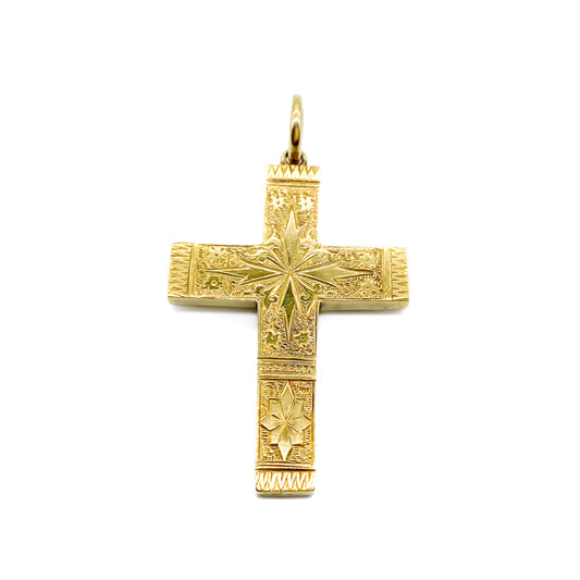 Stunning Victorian 18ct gold cross pendant with beautiful engraving on both sides.