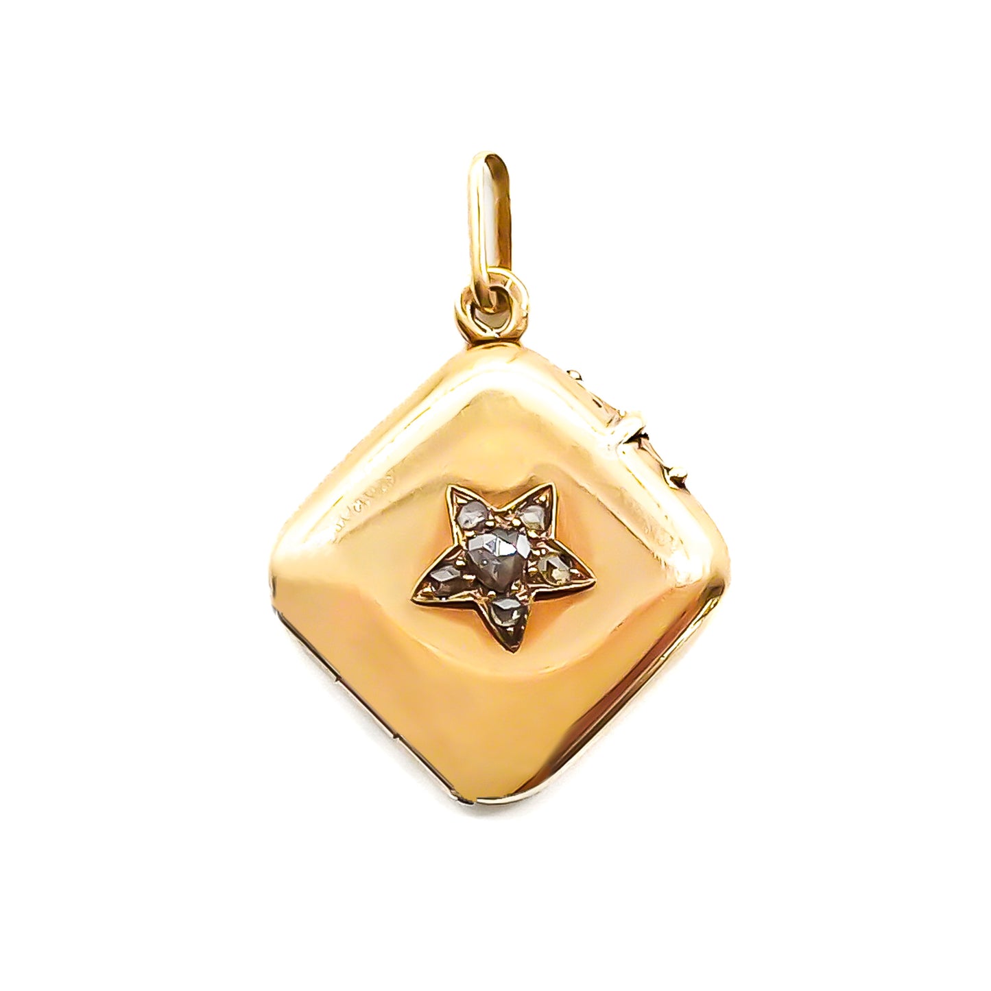 Charming Victorian 18ct yellow gold locket set with six rose cut diamonds in the form of a star. Circa 1900