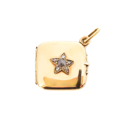 Charming Victorian 18ct yellow gold locket set with six rose cut diamonds in the form of a star. Circa 1900