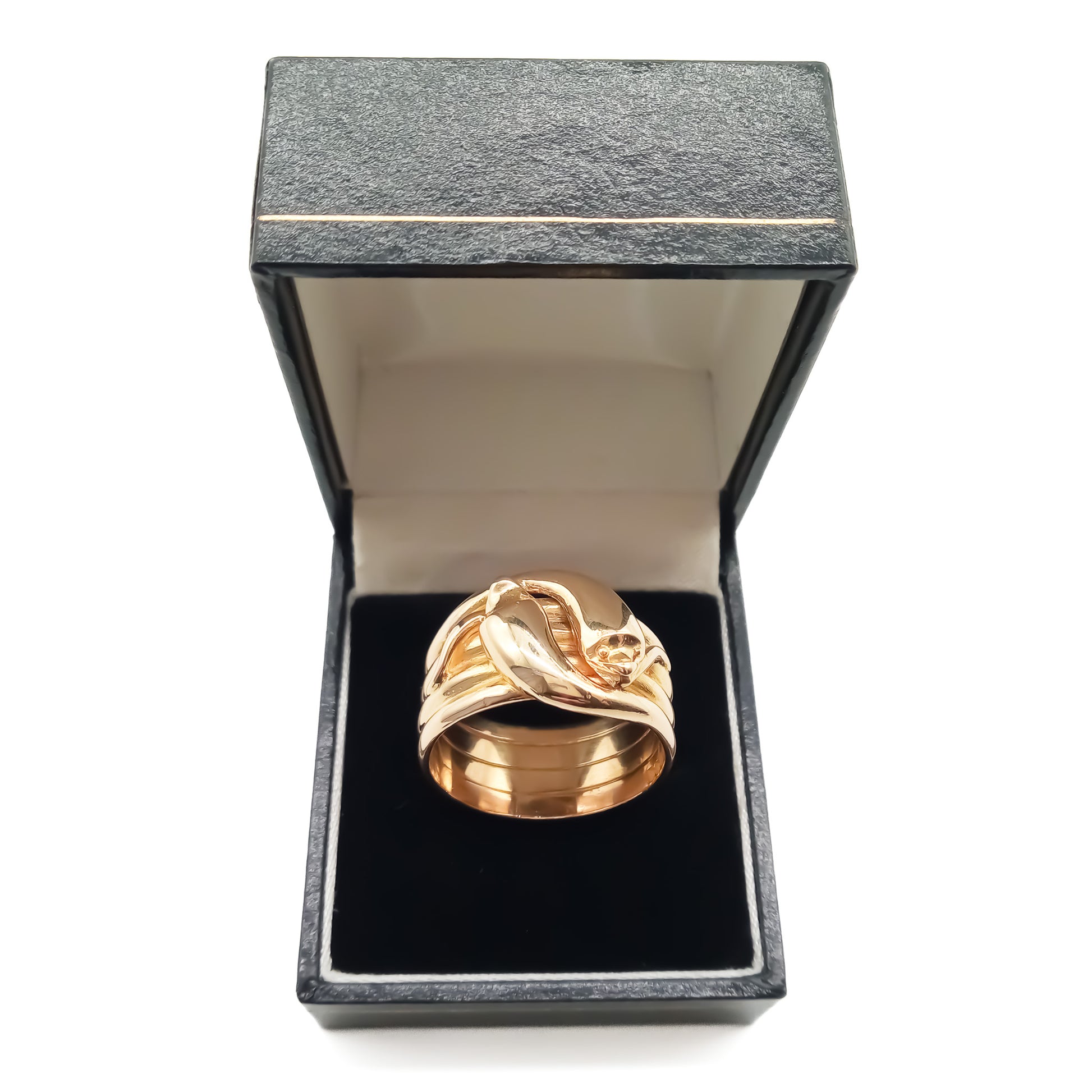 Stunning chunky Victorian 18ct gold ring with two intertwined serpents. Chester 1878.