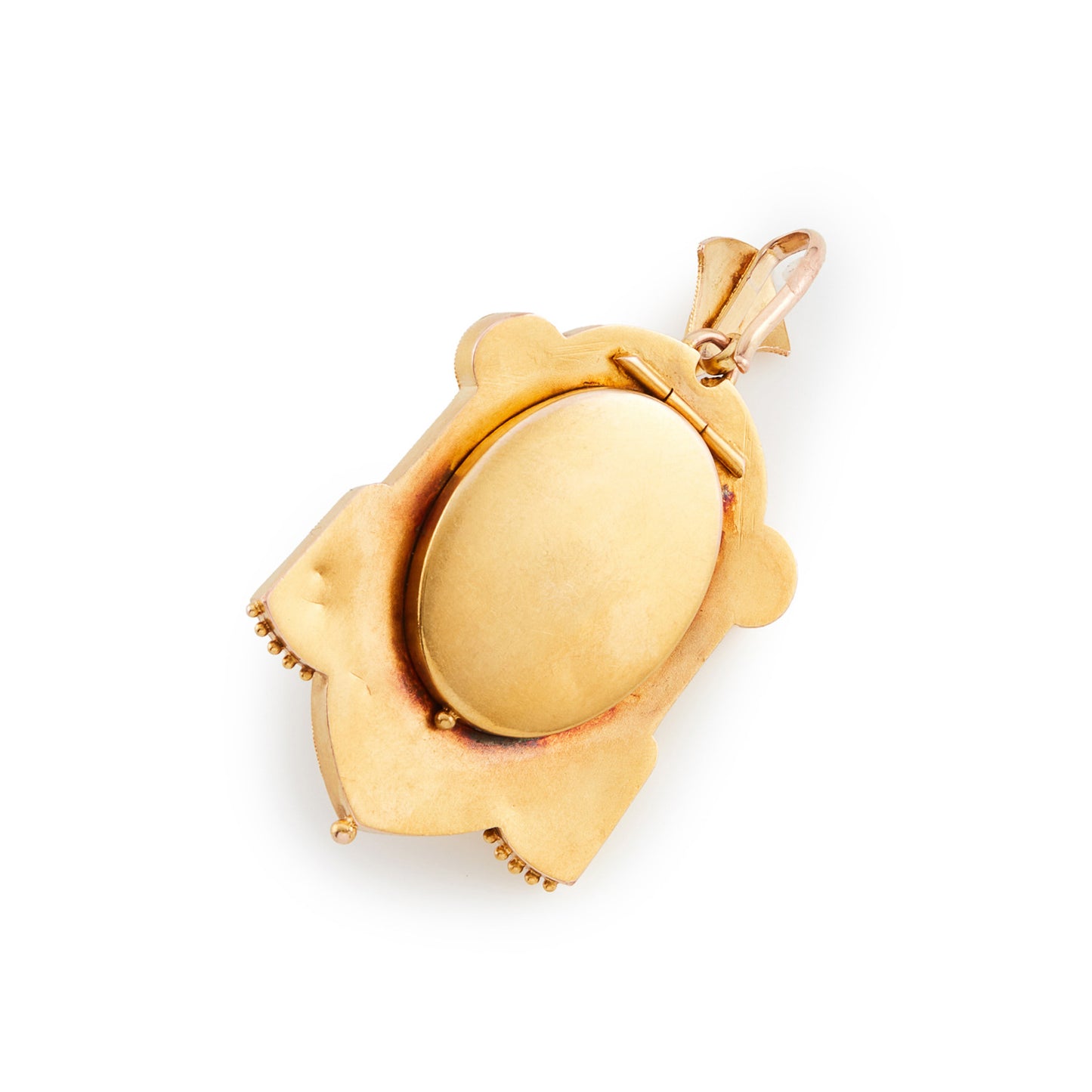 Stunning Victorian Etruscan style 18ct gold locket, with three seed pearls in an oxidised silver setting. Locket opens at the back of the pendant, with original glass and is suitable for a photo.