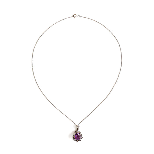 Victorian 18ct Gold and Silver Amethyst and Diamond Pendant on Chain