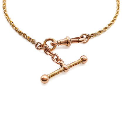 Very dainty Victorian 9ct rose gold albertina with a dog clip and T-bar.