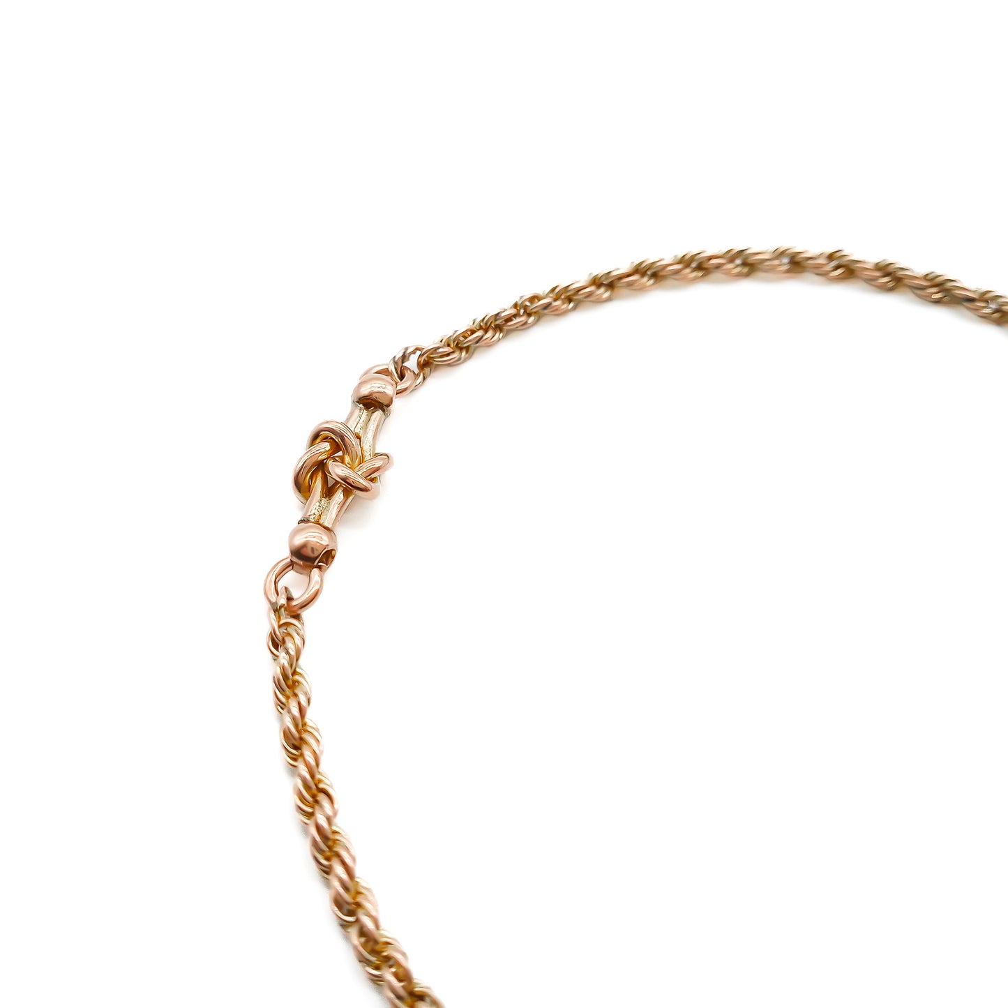 Very dainty Victorian 9ct rose gold albertina with a dog clip and T-bar.