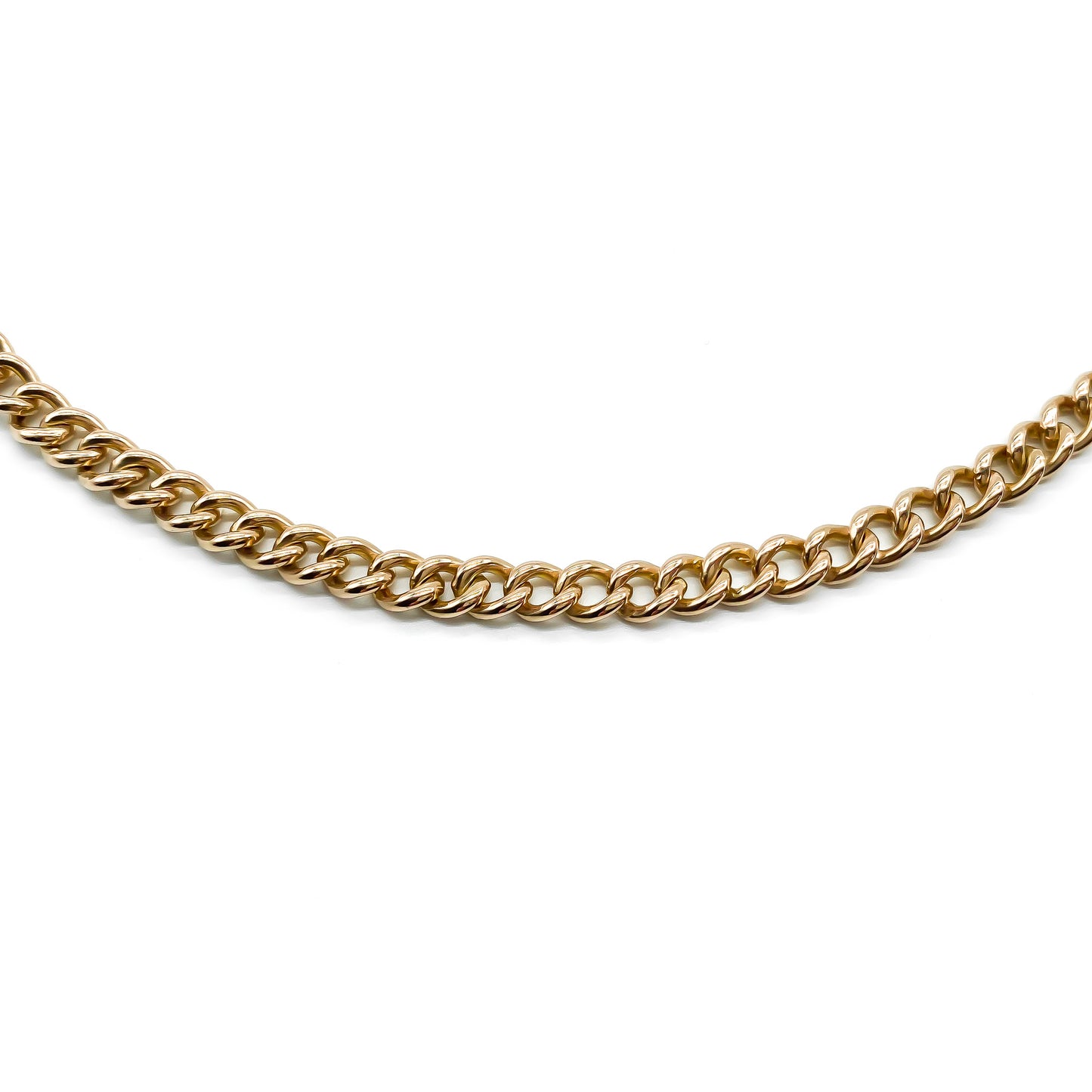 Classic Victorian 9ct rose gold curb-link chain with two dog-clips. Every link is stamped.