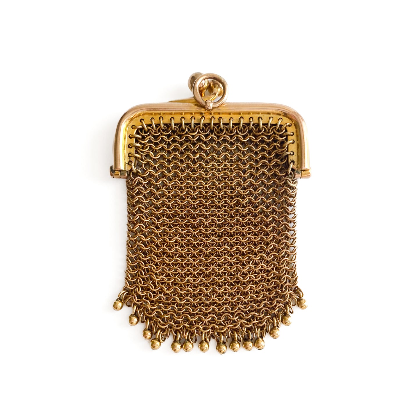 Very unique Victorian 9ct rose gold mesh purse that can open to hold something inside. Ideal to be worn as a pendant.