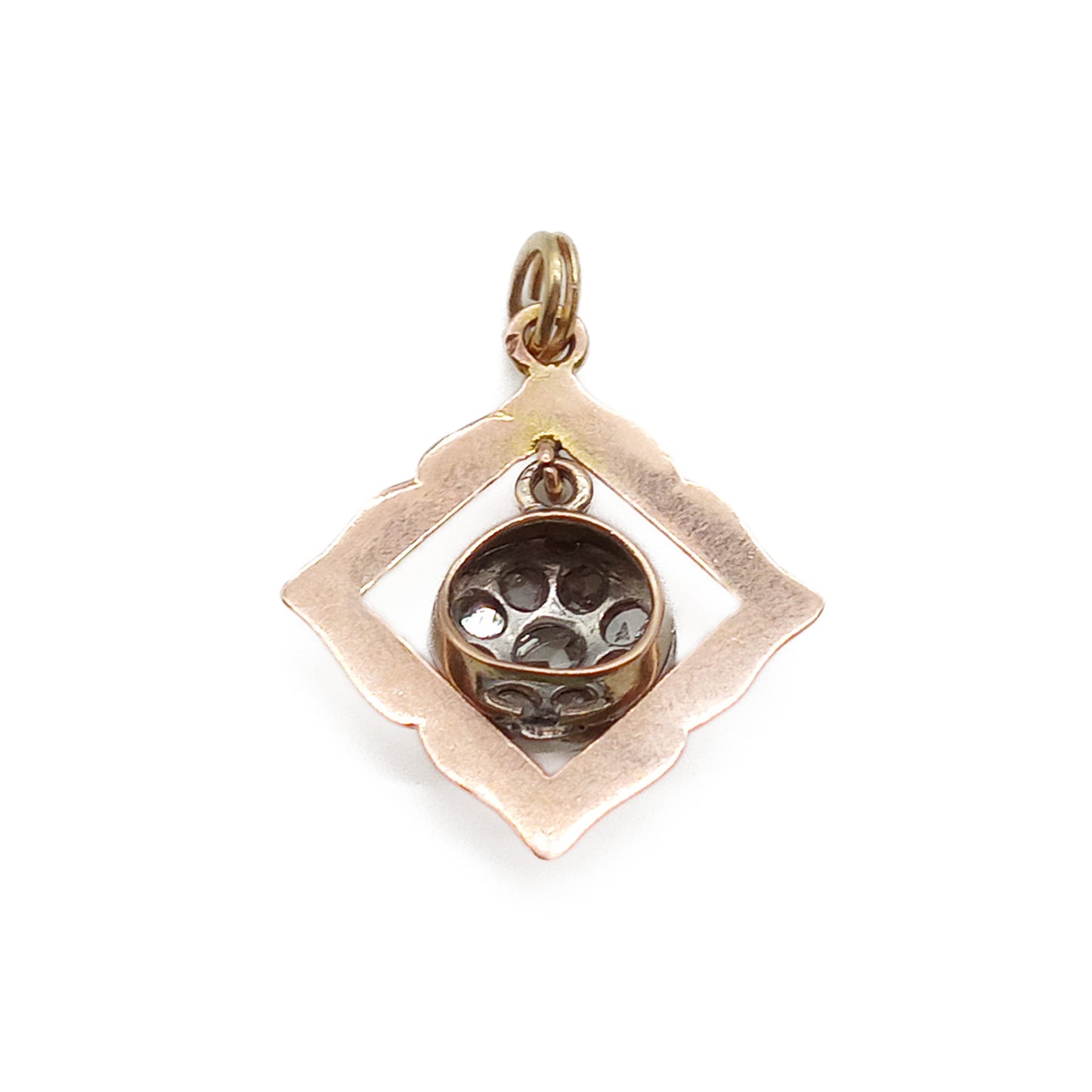 Lovely Victorian rose gold pendant with a diamond chip encrusted centre drop.