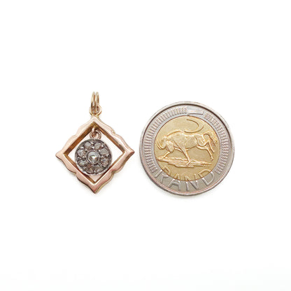 Lovely Victorian rose gold pendant with a diamond chip encrusted centre drop.