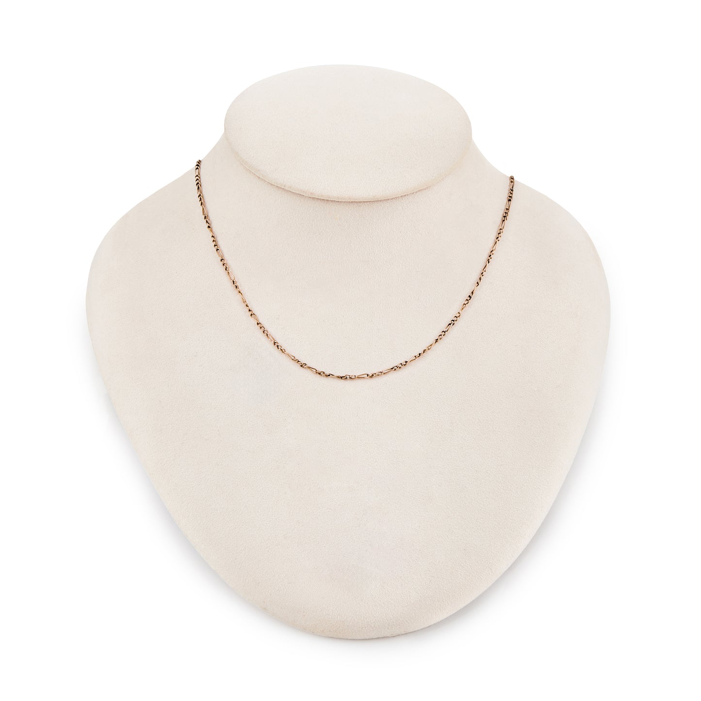 Delicate Victorian 9ct rose gold figaro link chain, with a dog clip clasp.