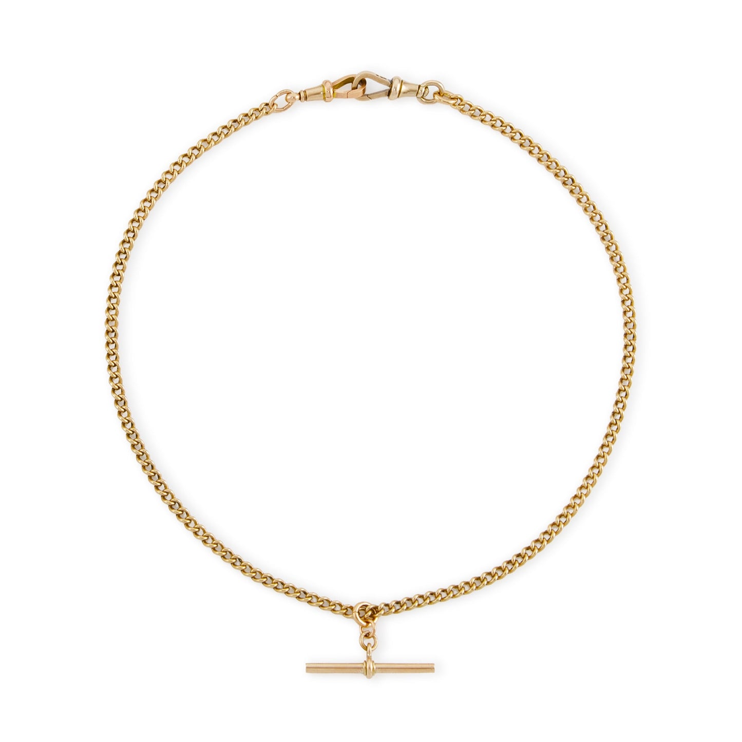 Classic Victorian 9ct rose gold fob chain with two dog clips and a t-bar.