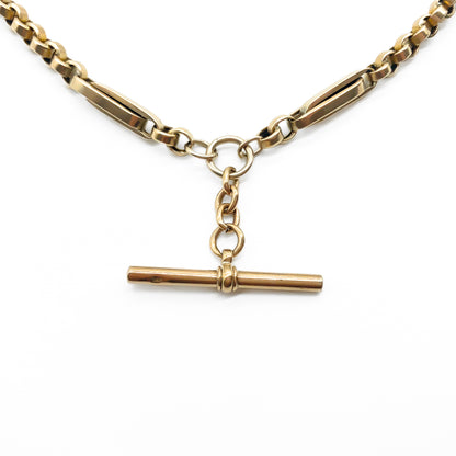 Stylish Victorian 9ct rose gold fancy link fob chain with a t-bar and two dog clips.