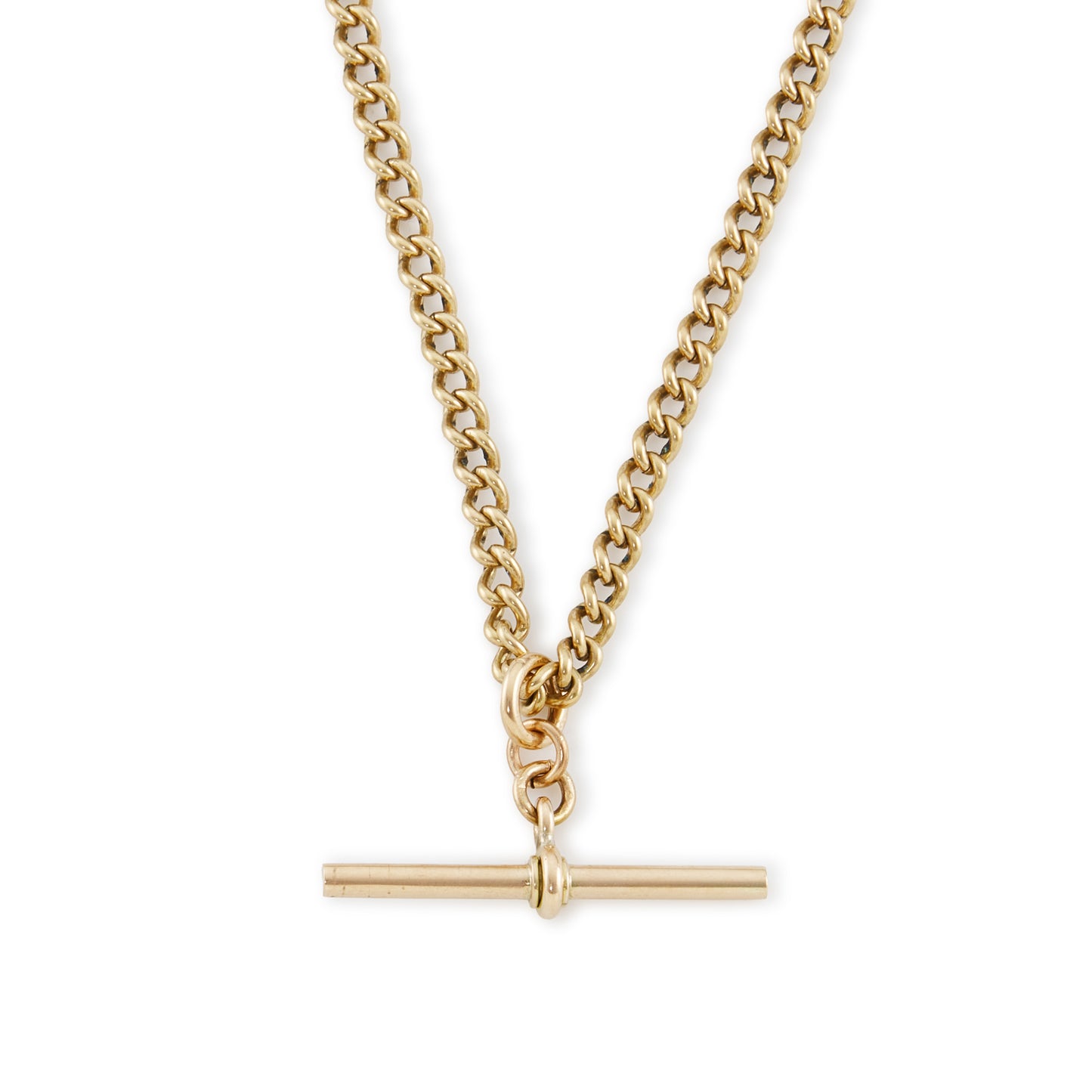 Classic Victorian 9ct rose gold fob chain with two dog clips and a t-bar.