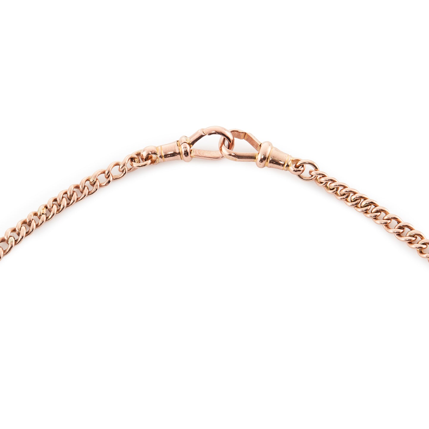 Classic Victorian 9ct rose gold fob chain with two dog clips and a t-bar.