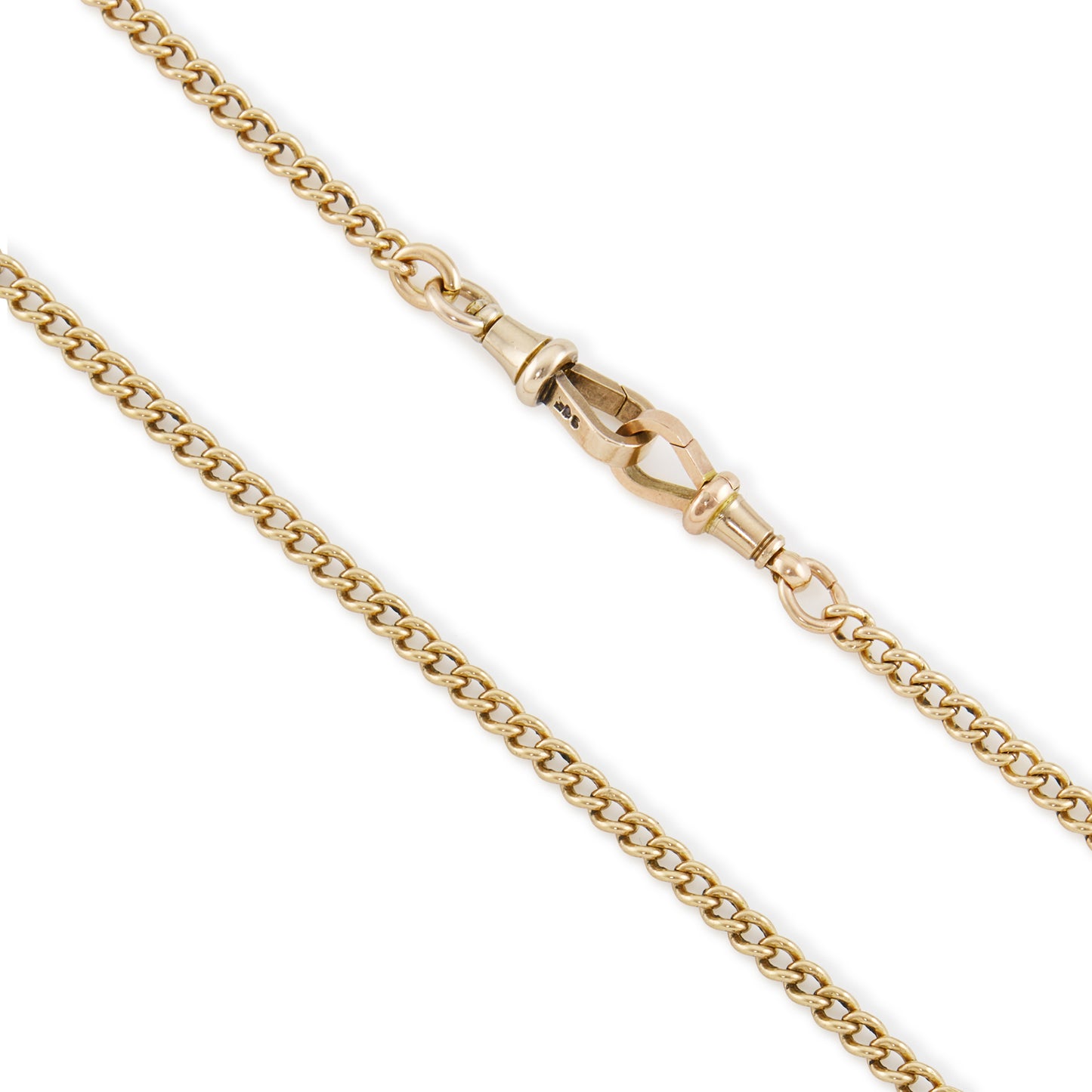 Classic Victorian 9ct rose gold fob chain with two dog clips and a t-bar.