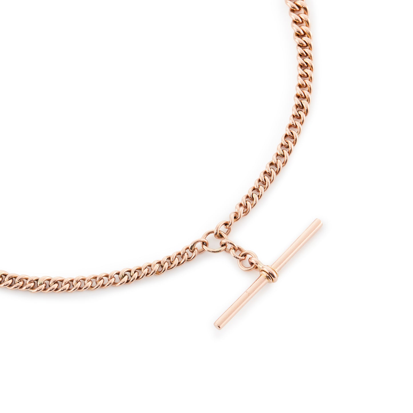 Classic Victorian 9ct rose gold fob chain with two dog clips and a t-bar.