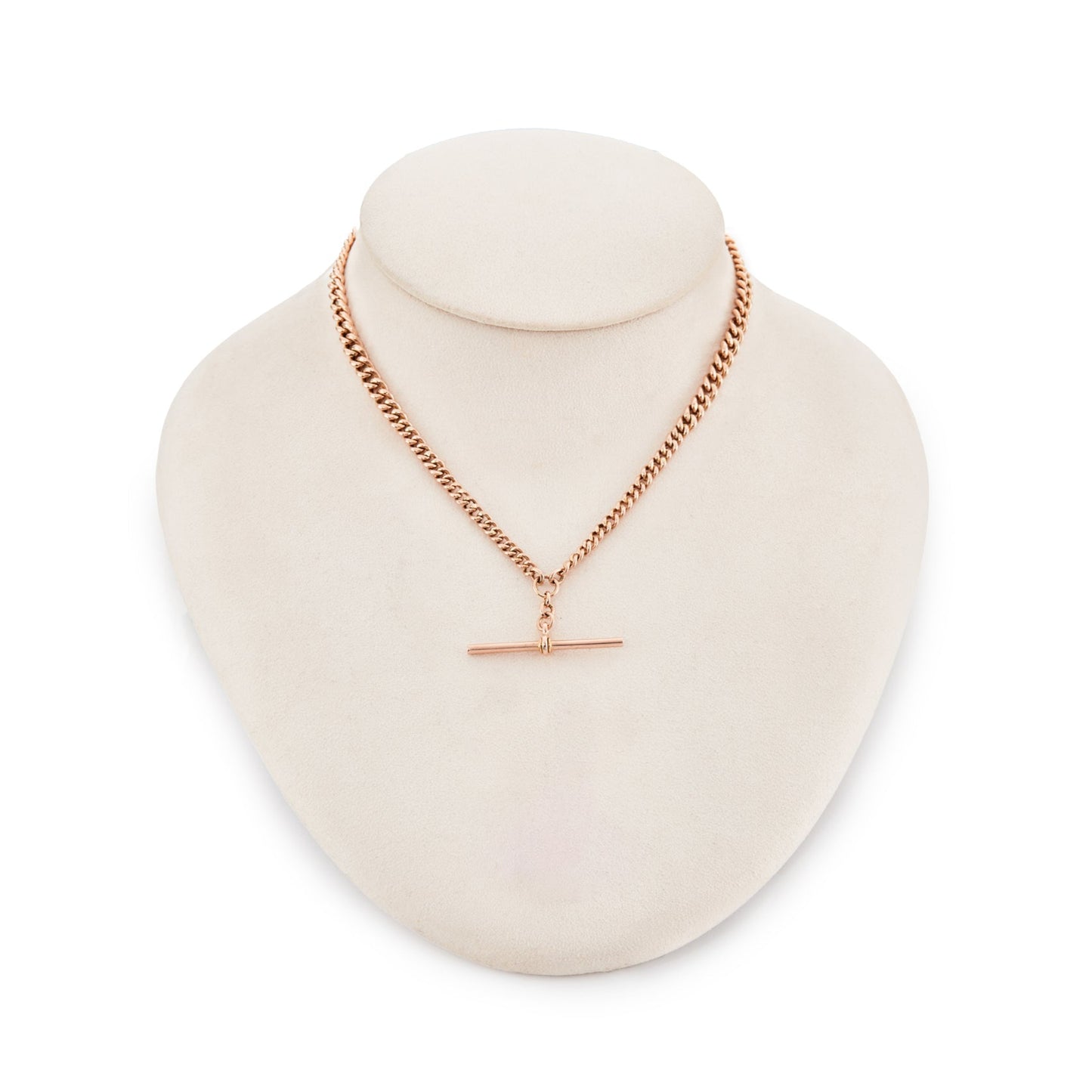Classic Victorian 9ct rose gold fob chain with two dog clips and a t-bar.