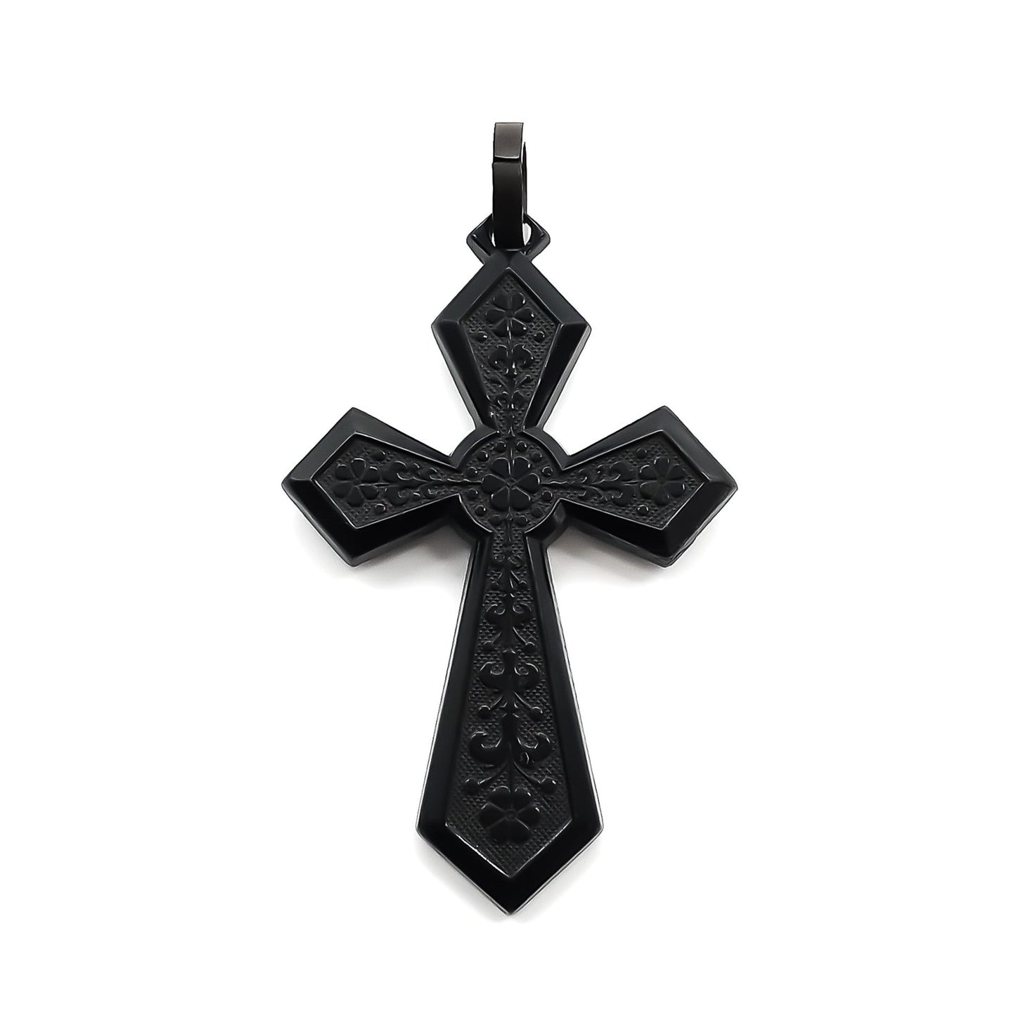 Large beautifully carved Victorian jet cross pendant.