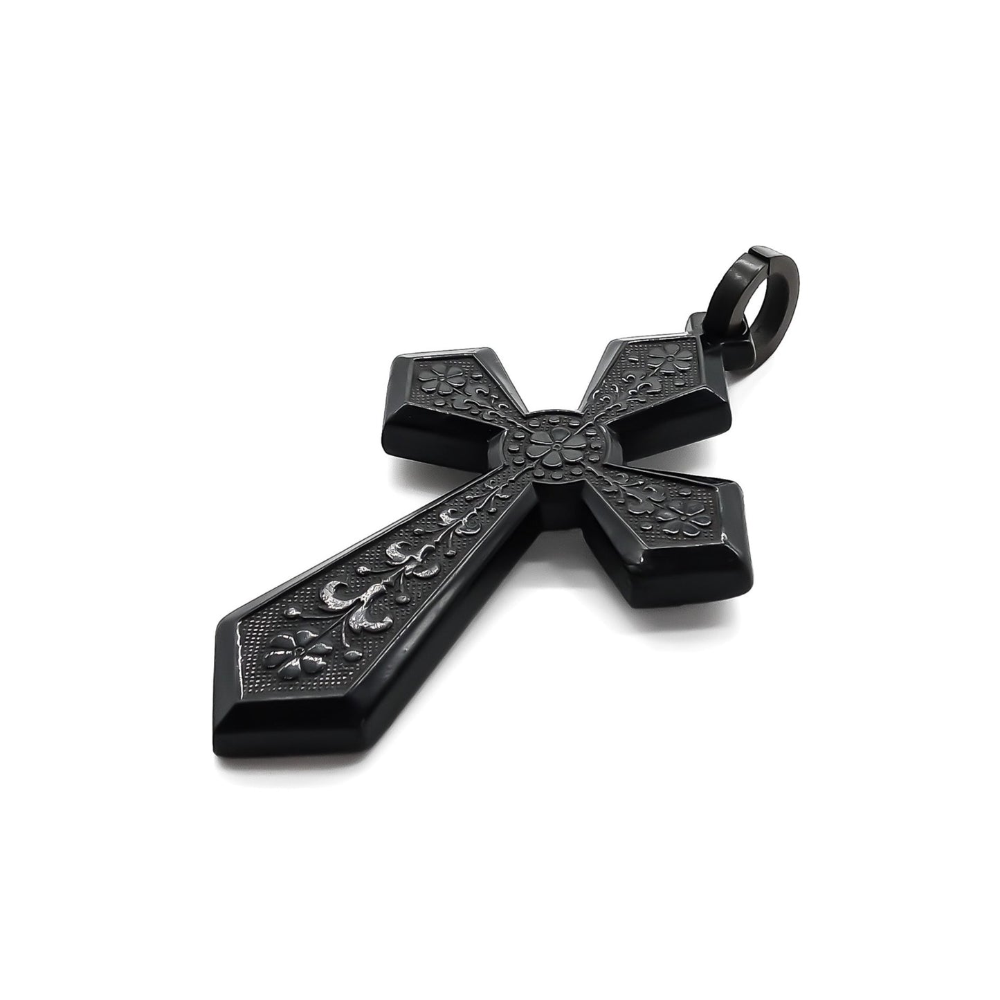 Large beautifully carved Victorian jet cross pendant.