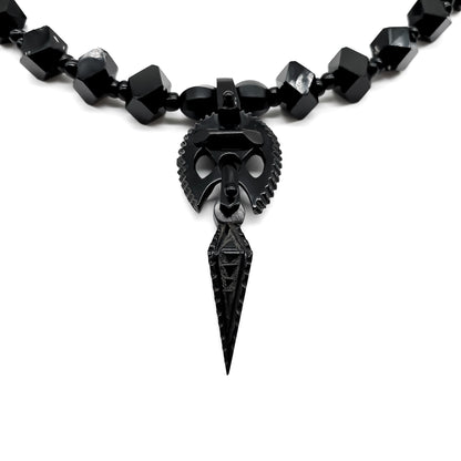 Classic Victorian jet necklace with geometric design and a beautifully detailed centre drop.