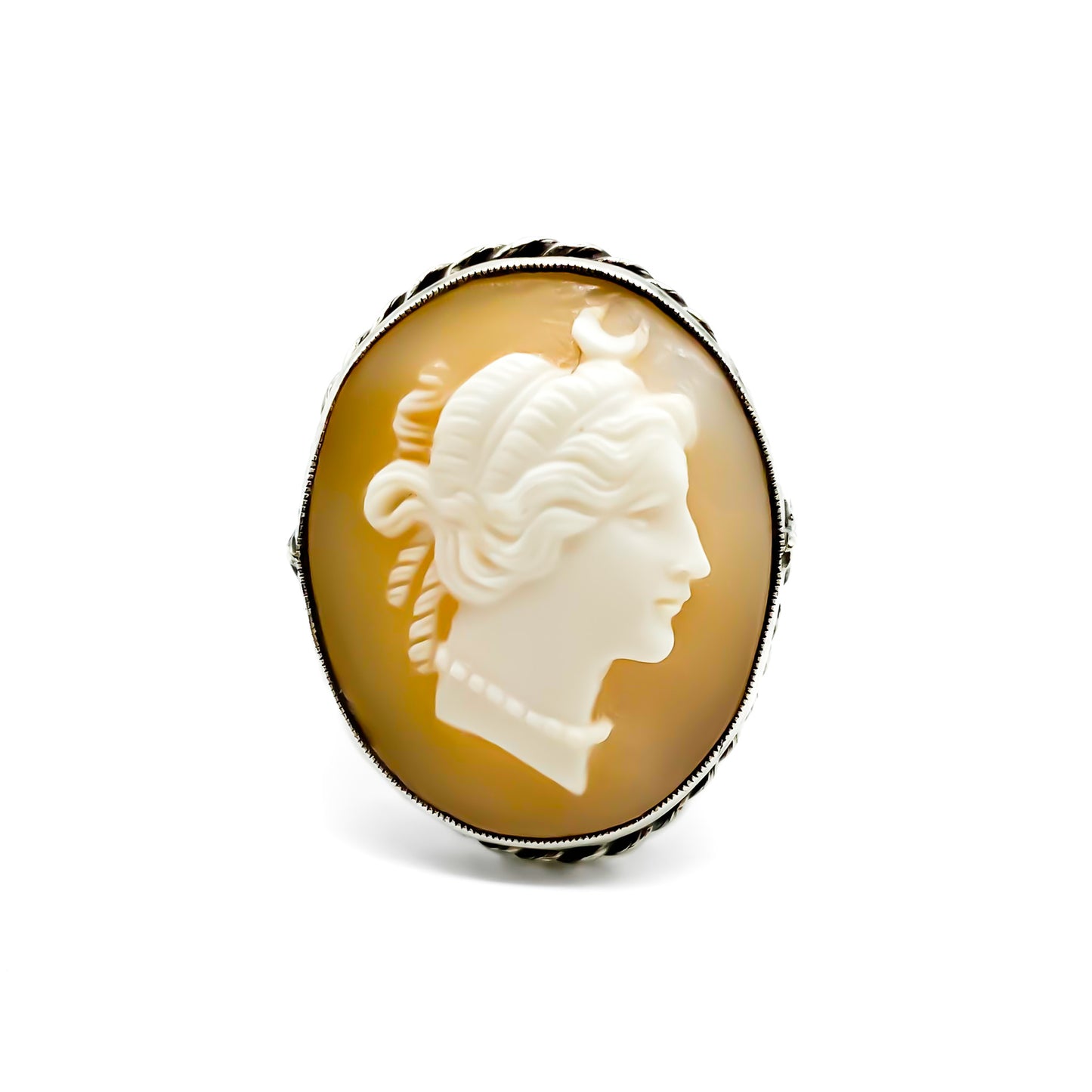Beautifully carved classic Victorian oval cameo in a chunky silver ring setting.