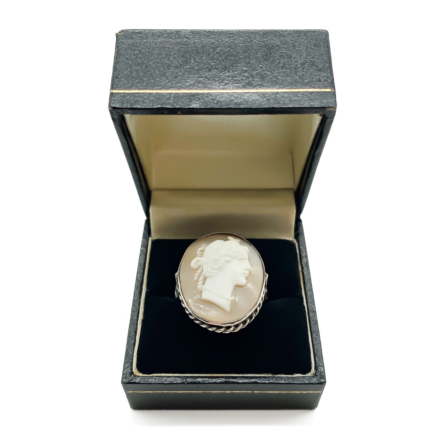 Beautifully carved classic Victorian oval cameo in a chunky silver ring setting.