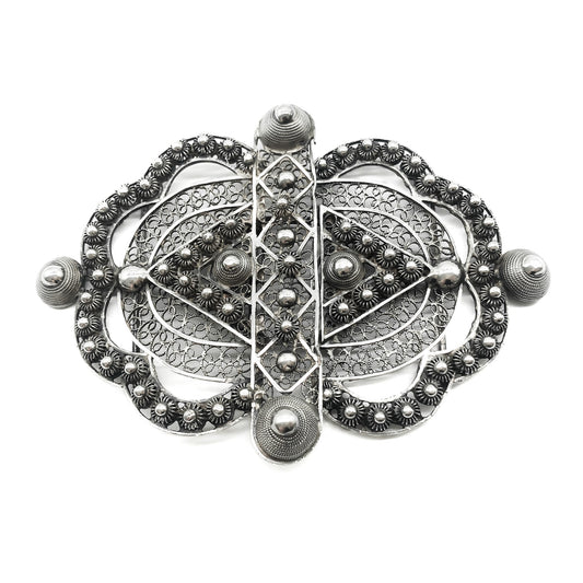 Very ornate oxidised Victorian silver filigree belt buckle. Circa 1900