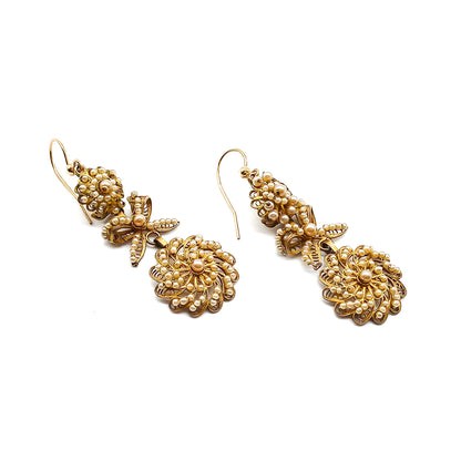 Victorian Silver Gilt Seed Pearl Earrings
