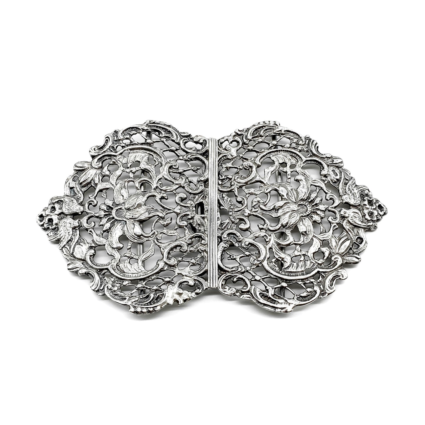 Very ornate Victorian sterling silver belt buckle with lovely floral design.
