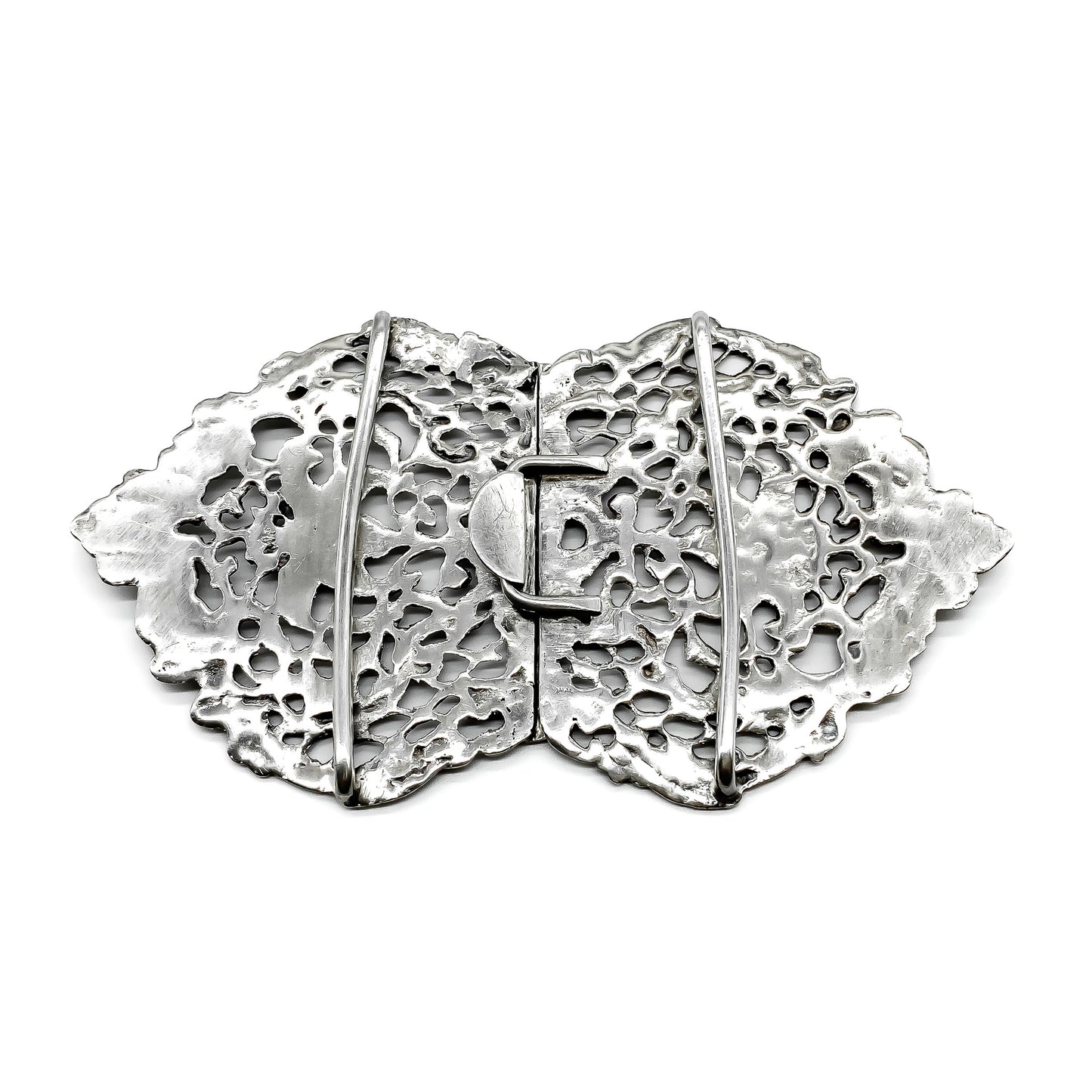 Very ornate Victorian sterling silver belt buckle with lovely floral design.